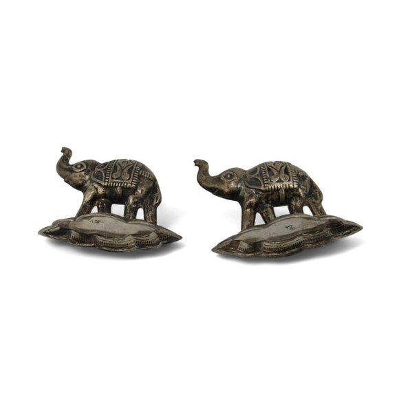 Metal ELEPHANT Figurines Small with Base Set Silver Color 2 Inches - Picture 7 of 10